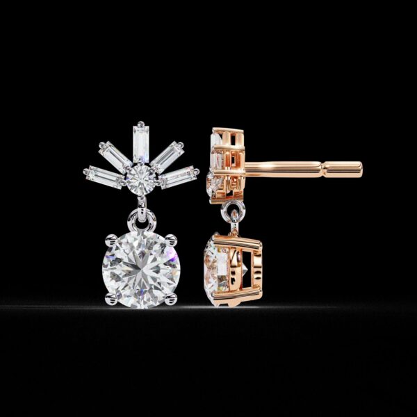 Round & Baguette Cut Diamond Drop Earrings Made In 18/14/10 KT Gold Studded With Certified Lab Diamond For The Anniversary And Birthday Gift