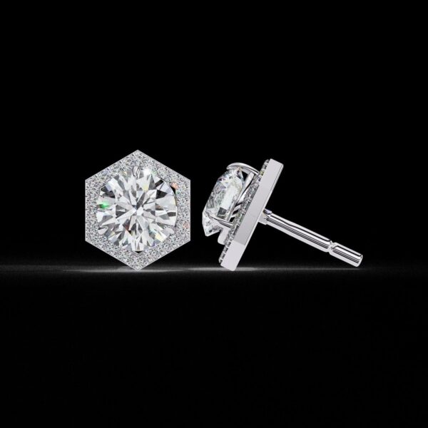 Luxury Hexagon Diamond Stud Earrings Made In 18/14/10 KT Gold Studded With Certified Lab Diamond For The Anniversary And Birthday Gift