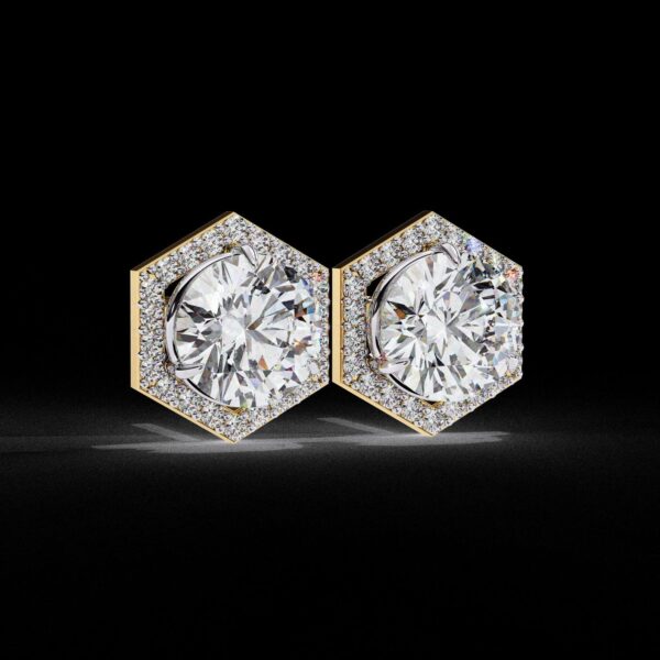 Luxury Hexagon Diamond Stud Earrings Made In 18/14/10 KT Gold Studded With Certified Lab Diamond For The Anniversary And Birthday Gift