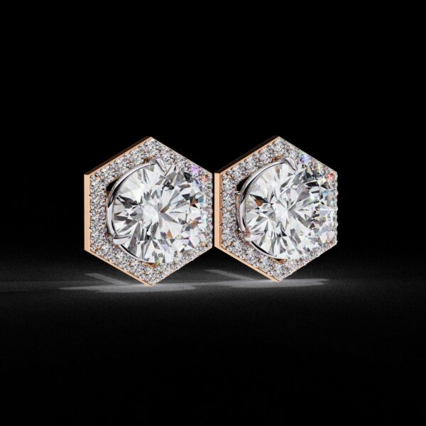 Luxury Hexagon Diamond Stud Earrings Made In 18/14/10 KT Gold Studded With Certified Lab Diamond For The Anniversary And Birthday Gift