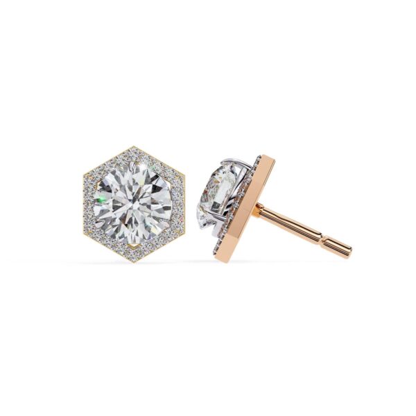 Luxury Hexagon Diamond Stud Earrings Made In 18/14/10 KT Gold Studded With Certified Lab Diamond For The Anniversary And Birthday Gift