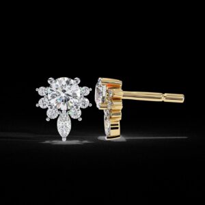 Brilliant Round & Marquise Floral Stud Earrings Made In 18 / 14 / 10 KT Gold Embellished With Certified Lab Diamonds For The Wedding Gift