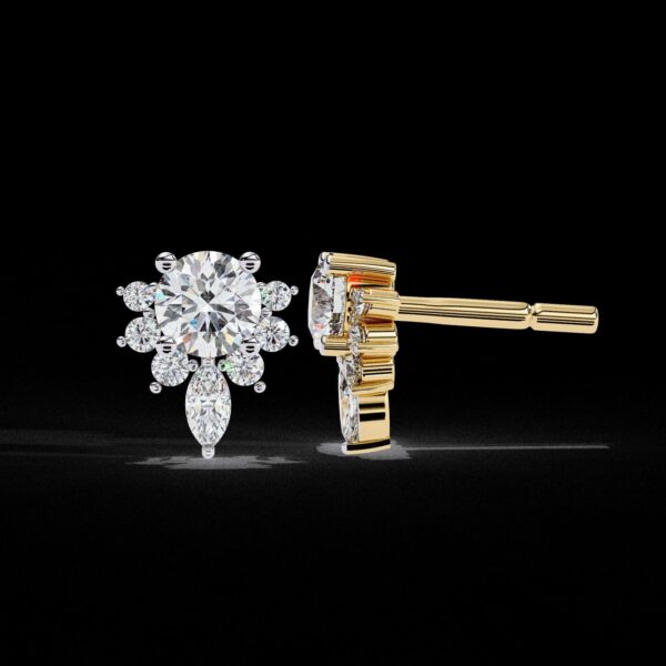 Brilliant Round & Marquise Floral Stud Earrings Made In 18 / 14 / 10 KT Gold Embellished With Certified Lab Diamonds For The Wedding Gift