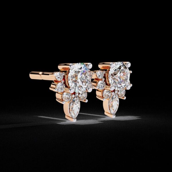 Brilliant Round & Marquise Floral Stud Earrings Made In 18 / 14 / 10 KT Gold Embellished With Certified Lab Diamonds For The Wedding Gift