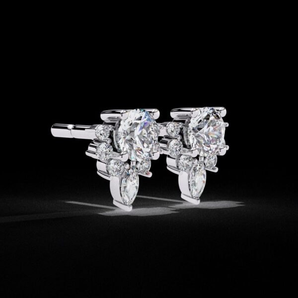 Brilliant Round & Marquise Floral Stud Earrings Made In 18 / 14 / 10 KT Gold Embellished With Certified Lab Diamonds For The Wedding Gift