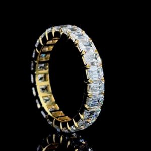 Iced Out Emerald-Cut Diamond Eternity Ring Made In 18 / 14 / 10 KT Gold Embellished With Shinny Moissanite Diamonds For The Anniversary Gift