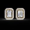 Emerald-Cut Diamond Halo Stud Earrings Made In 18 / 14 / 10 KT Gold Studded With Certified Lab Diamond For The Birthday And Anniversary Gift
