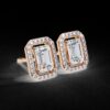 Emerald-Cut Diamond Halo Stud Earrings Made In 18 / 14 / 10 KT Gold Studded With Certified Lab Diamond For The Birthday And Anniversary Gift