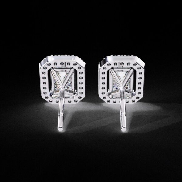 Emerald-Cut Diamond Halo Stud Earrings Made In 18 / 14 / 10 KT Gold Studded With Certified Lab Diamond For The Birthday And Anniversary Gift