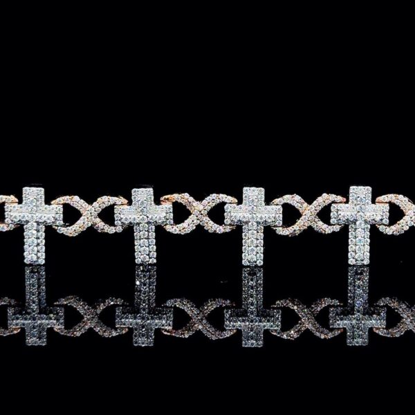 Iced Out Cross Style Unisex Bracelet Made In 10 KT Gold Embellished With Shinny Moissanite Diamonds For The Birthday And Unisex Gift
