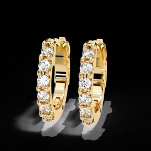 Sparkling Round Diamond Hoop Earring Made In 18 / 14 / 10 KT Gold Embellished With Certified Lab Diamonds For The Anniversary Gift For Her