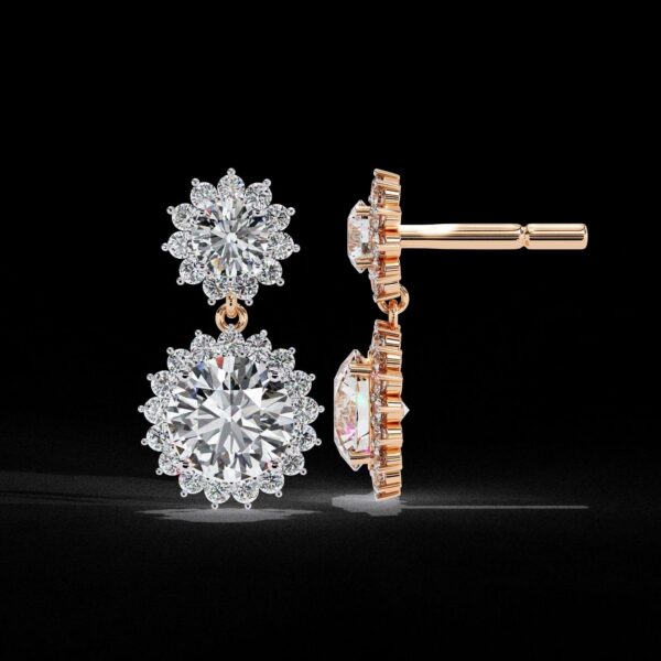 Luxury Double Halo Diamond Drop Earrings Made In 18/14/10 KT Gold Studded With Certified Lab Diamonds For The Anniversary And Wedding Gift