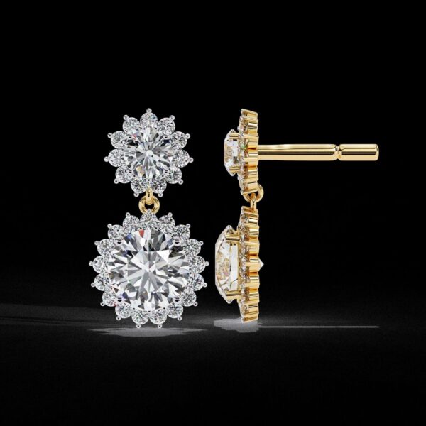 Luxury Double Halo Diamond Drop Earrings Made In 18/14/10 KT Gold Studded With Certified Lab Diamonds For The Anniversary And Wedding Gift