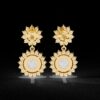 Luxury Double Halo Diamond Drop Earrings Made In 18/14/10 KT Gold Studded With Certified Lab Diamonds For The Anniversary And Wedding Gift
