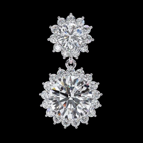 Luxury Double Halo Diamond Drop Earrings Made In 18/14/10 KT Gold Studded With Certified Lab Diamonds For The Anniversary And Wedding Gift