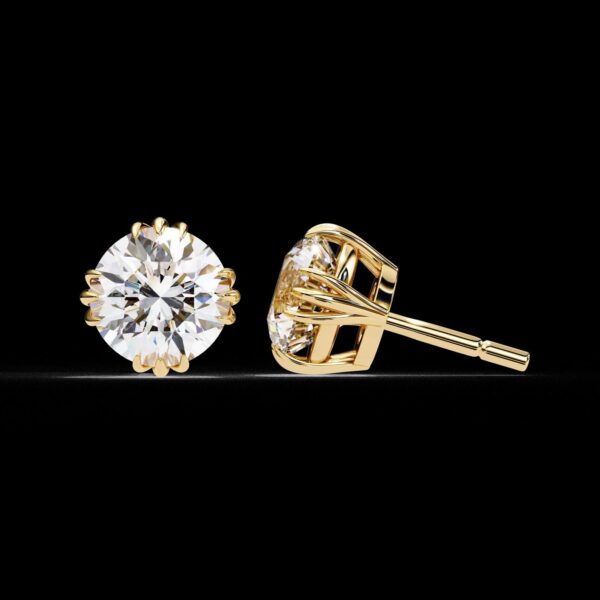 Beautiful Round Diamond Solitaire Stud Earrings Made In 18/14/10 KT Gold Studded With Certified Lab Diamonds For The Anniversary Gift
