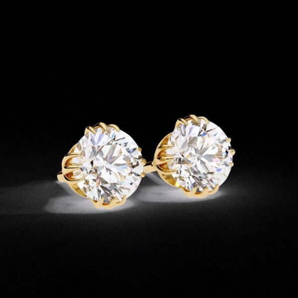 Beautiful Round Diamond Solitaire Stud Earrings Made In 18/14/10 KT Gold Studded With Certified Lab Diamonds For The Anniversary Gift