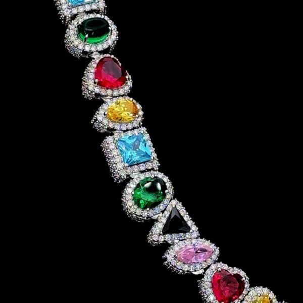 Luxury Multicolor Gemstone Cross Pendant Necklace Made In 925Sterling Siler Embellished With Shinny Moissanite Diamond For The Birthday Gift