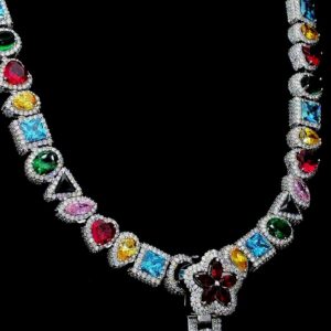 Luxury Multicolor Gemstone Cross Pendant Necklace Made In 925Sterling Siler Embellished With Shinny Moissanite Diamond For The Birthday Gift