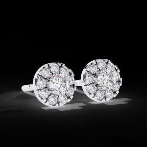 Elegant Round Diamond Cluster Stud Earrings Made In 18/14/10 KT Gold Studded With Certified Lab Diamonds For The Anniversary Gift For Her