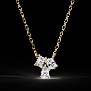 Triple Radiance Diamond Pendant – Oval, Pear & Emerald Cut Made In 18/14/10 KT Gold Studded With Certified Lab Diamonds For Anniversary Gift