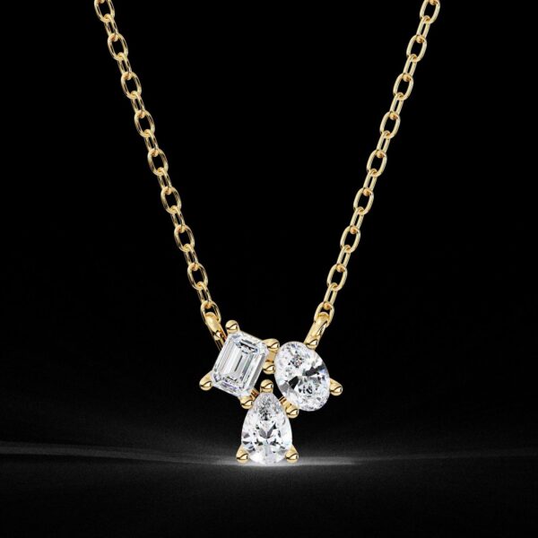 Triple Radiance Diamond Pendant – Oval, Pear & Emerald Cut Made In 18/14/10 KT Gold Studded With Certified Lab Diamonds For Anniversary Gift