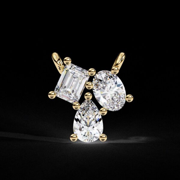Triple Radiance Diamond Pendant – Oval, Pear & Emerald Cut Made In 18/14/10 KT Gold Studded With Certified Lab Diamonds For Anniversary Gift