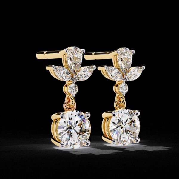 Luxury Leaf Drop Diamond Earrings Made In 18/14/10 KT Gold Studded With Certified Lab Diamonds For The Wedding And Anniversary Gift For Her