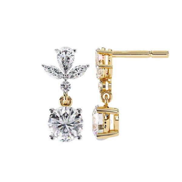 Luxury Leaf Drop Diamond Earrings Made In 18/14/10 KT Gold Studded With Certified Lab Diamonds For The Wedding And Anniversary Gift For Her