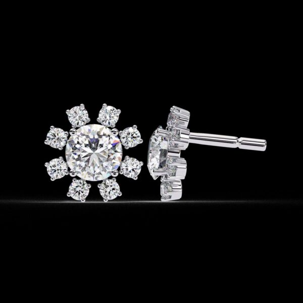 Round Diamond Sunburst Stud Earrings Made In 18 / 14 / 10 KT Gold Studded With Certified Lab Diamonds For The Anniversary Gift For Her