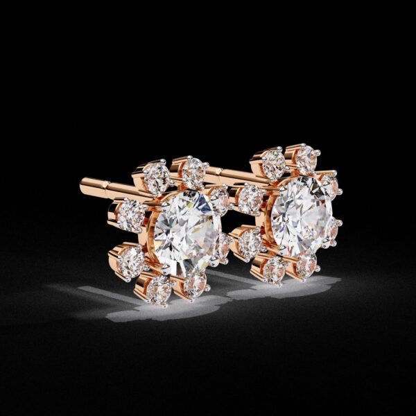 Round Diamond Sunburst Stud Earrings Made In 18 / 14 / 10 KT Gold Studded With Certified Lab Diamonds For The Anniversary Gift For Her