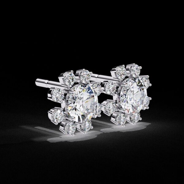 Round Diamond Sunburst Stud Earrings Made In 18 / 14 / 10 KT Gold Studded With Certified Lab Diamonds For The Anniversary Gift For Her