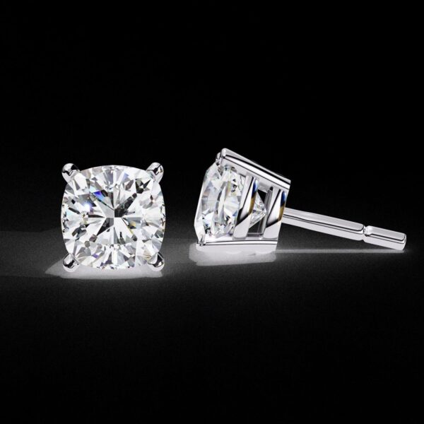 Classic Cushion Cut Stud Earrings Made In 18 / 14 / 10 KT Gold Embellished With Certified Lab Diamonds For Anniversary And Birthday Gift