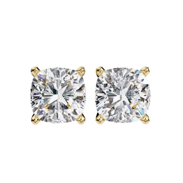 Classic Cushion Cut Stud Earrings Made In 18 / 14 / 10 KT Gold Embellished With Certified Lab Diamonds For Anniversary And Birthday Gift