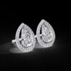 Elegant Drop Halo Pear Diamond Stud Earrings Made In 18/14/10 KT Gold Studded With Certified Lab Diamonds For The Anniversary Gift For Her