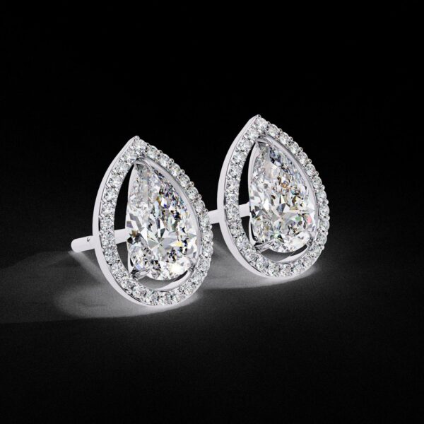 Elegant Drop Halo Pear Diamond Stud Earrings Made In 18/14/10 KT Gold Studded With Certified Lab Diamonds For The Anniversary Gift For Her