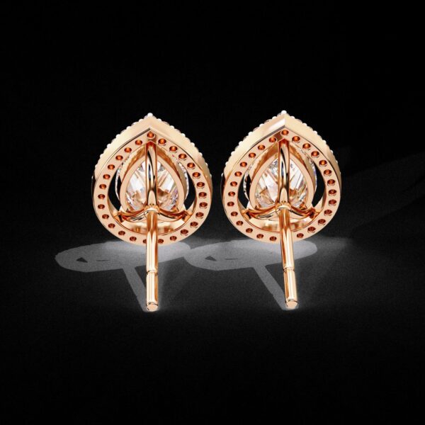 Elegant Drop Halo Pear Diamond Stud Earrings Made In 18/14/10 KT Gold Studded With Certified Lab Diamonds For The Anniversary Gift For Her