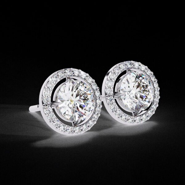 Halo Stud Earrings with Round Diamond Made In 18 / 14 / 10 KT Gold Embellished With Certified Lab Diamonds For The Anniversary Gift For Her