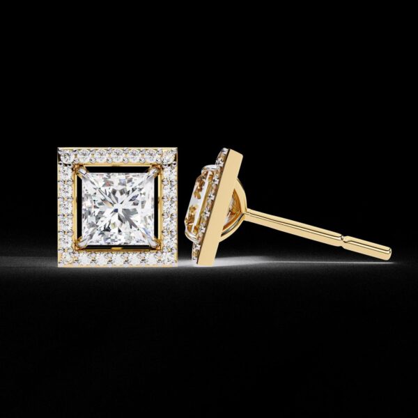 Princess Cut Diamond Stud Earrings Made In 18 / 14 / 10 KT Gold Embellished With Certified Lab Diamonds For Anniversary And Birthday Gift