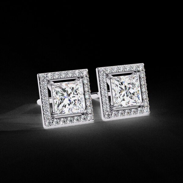 Princess Cut Diamond Stud Earrings Made In 18 / 14 / 10 KT Gold Embellished With Certified Lab Diamonds For Anniversary And Birthday Gift