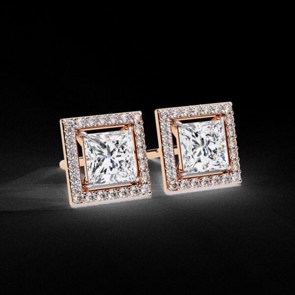 Princess Cut Diamond Stud Earrings Made In 18 / 14 / 10 KT Gold Embellished With Certified Lab Diamonds For Anniversary And Birthday Gift