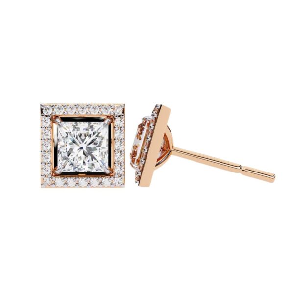 Princess Cut Diamond Stud Earrings Made In 18 / 14 / 10 KT Gold Embellished With Certified Lab Diamonds For Anniversary And Birthday Gift
