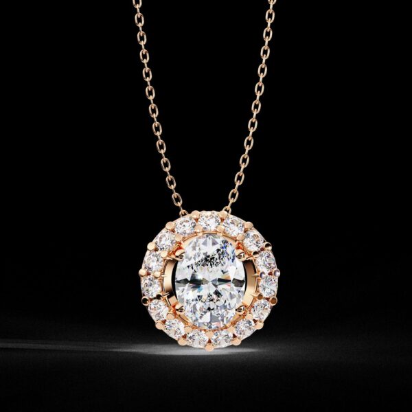 Elegant Oval-Cut Halo Diamond Pendant Made In 18 / 14 / 10 KT Gold Embellished With Certified Lab Diamonds For Anniversary And Birthday Gift