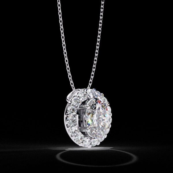 Elegant Oval-Cut Halo Diamond Pendant Made In 18 / 14 / 10 KT Gold Embellished With Certified Lab Diamonds For Anniversary And Birthday Gift