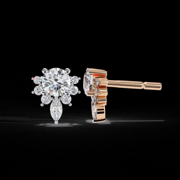 Brilliant Round & Marquise Floral Stud Earrings Made In 18 / 14 / 10 KT Gold Embellished With Certified Lab Diamonds For The Wedding Gift