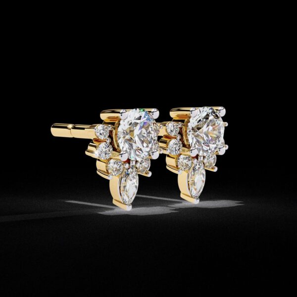 Brilliant Round & Marquise Floral Stud Earrings Made In 18 / 14 / 10 KT Gold Embellished With Certified Lab Diamonds For The Wedding Gift