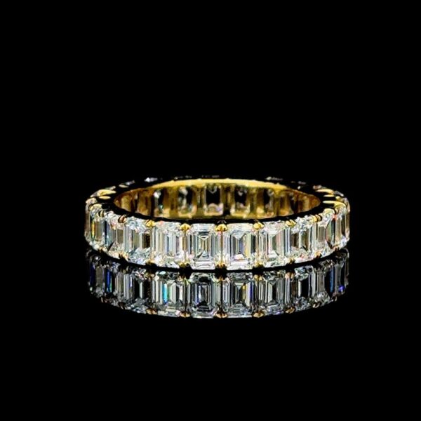 Iced Out Emerald-Cut Diamond Eternity Ring Made In 18 / 14 / 10 KT Gold Embellished With Shinny Moissanite Diamonds For The Anniversary Gift