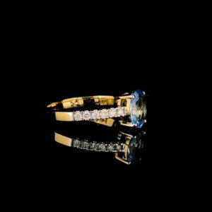 Elegant Oval Blue Aqua & Diamond Ring Made In 18/14/10 KT Gold Studded With Shinny Moissanite Diamonds For The Wedding And Anniversary Gift