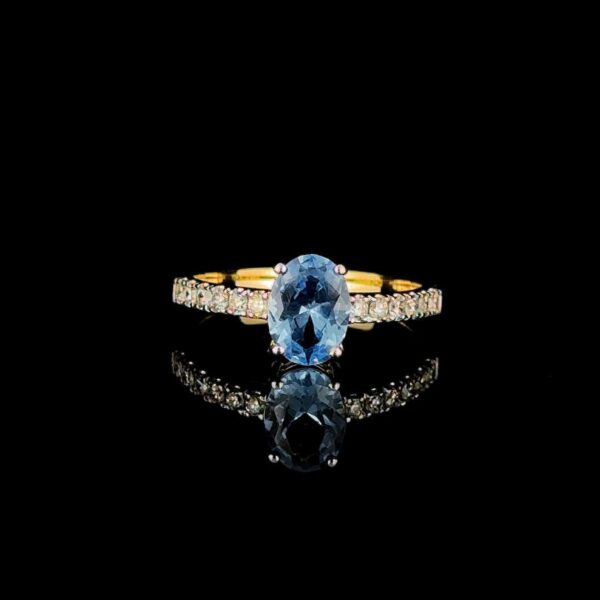 Elegant Oval Blue Aqua & Diamond Ring Made In 18/14/10 KT Gold Studded With Shinny Moissanite Diamonds For The Wedding And Anniversary Gift