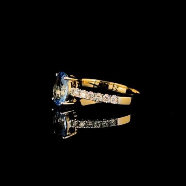 Elegant Oval Blue Aqua & Diamond Ring Made In 18/14/10 KT Gold Studded With Shinny Moissanite Diamonds For The Wedding And Anniversary Gift